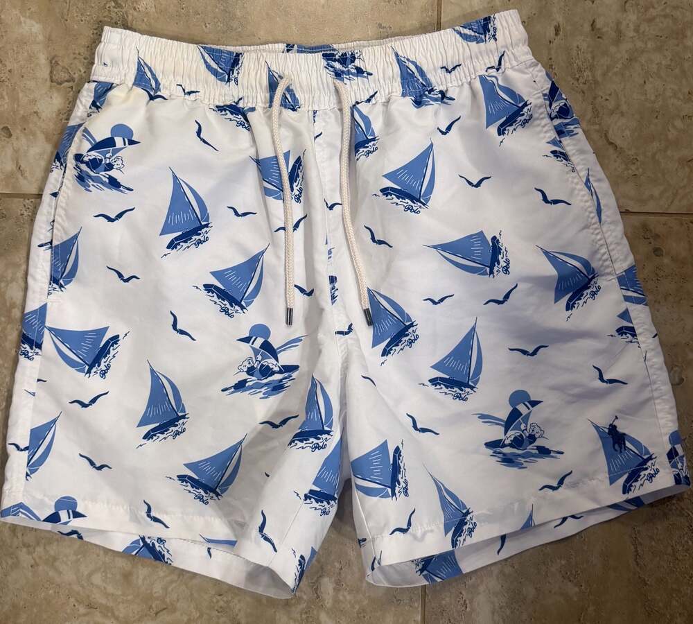 Polo Ralph Lauren Traveler Sailboat & Polo Bear Print Swim Trunks